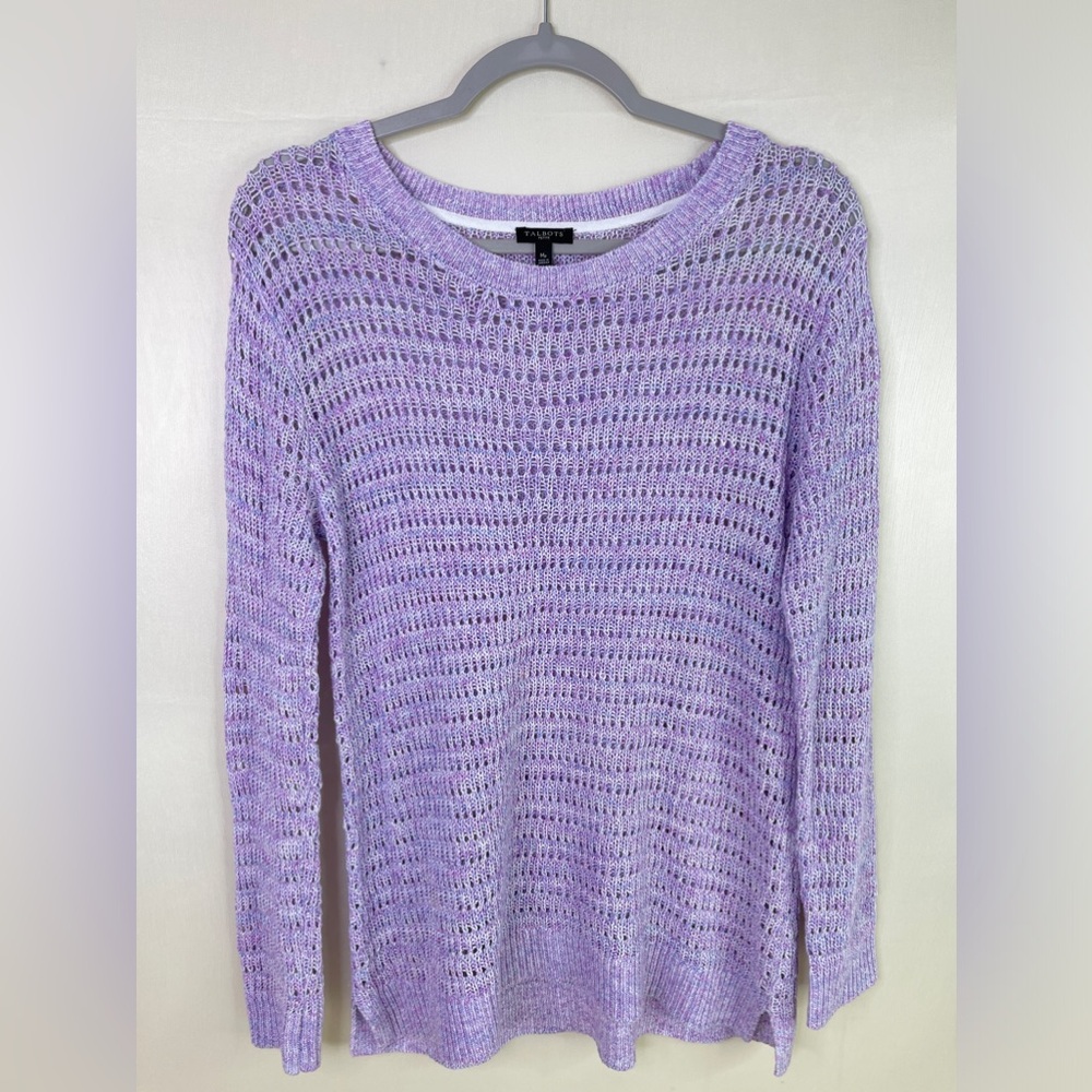 Talbots 100% Cotton Open Knit Breezy Lavender Sweater Petite M